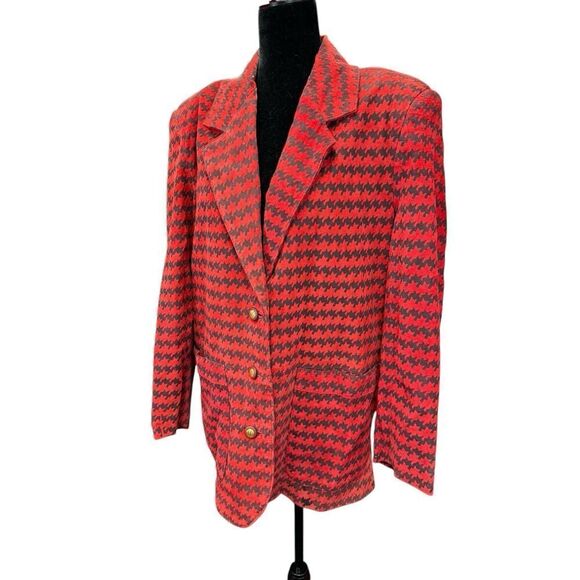 The Limited Women's 100% Leather Red Houndstooth Blazer Jacket Lined Size M - Picture 5 of 15